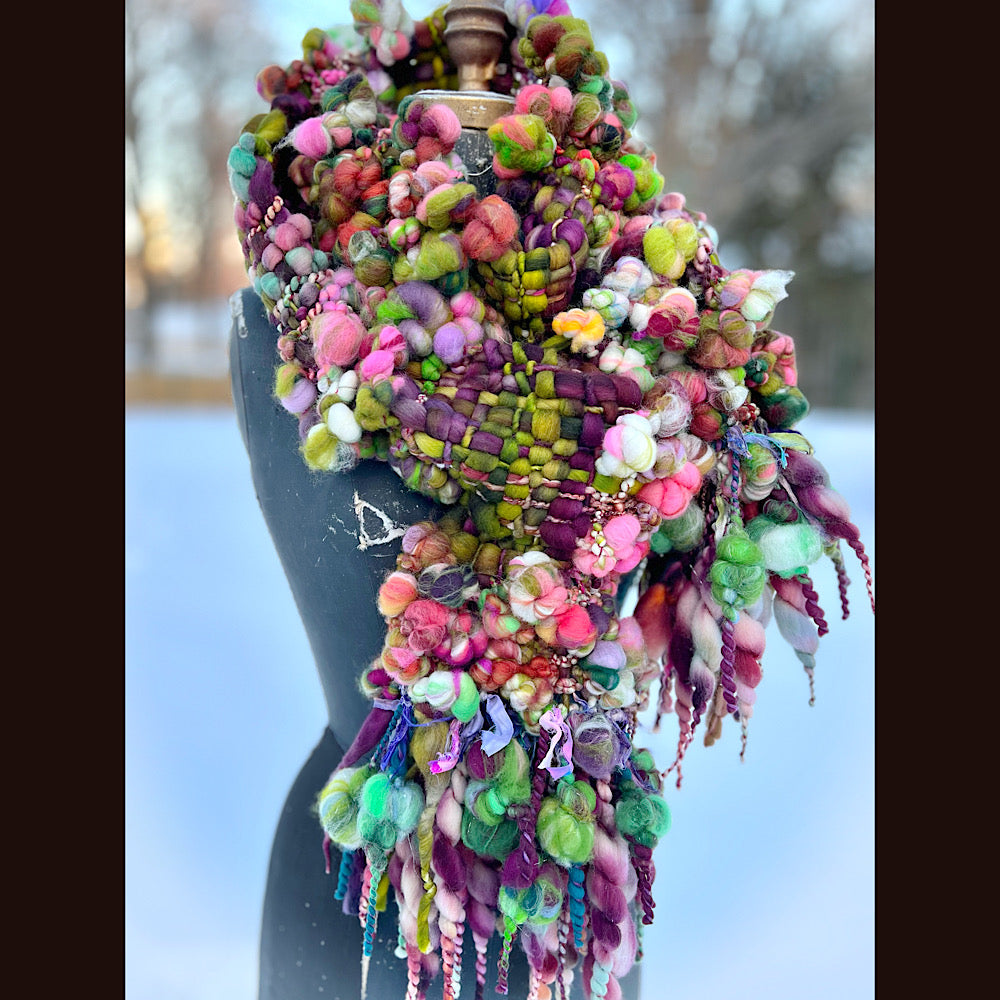 Winter rose Woven art yarn Scarf 102” X 7”