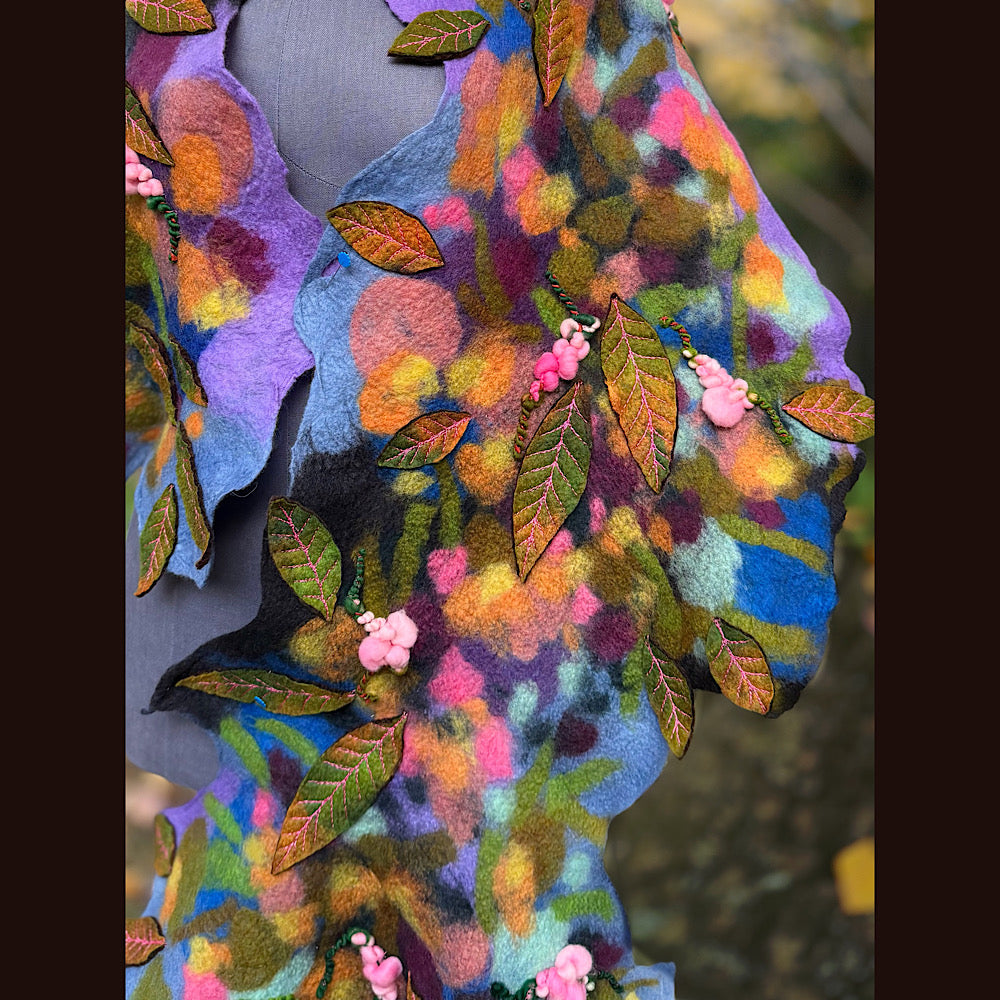 OOAK Handmade wool Felted Scarf 82” X 23” Original art work