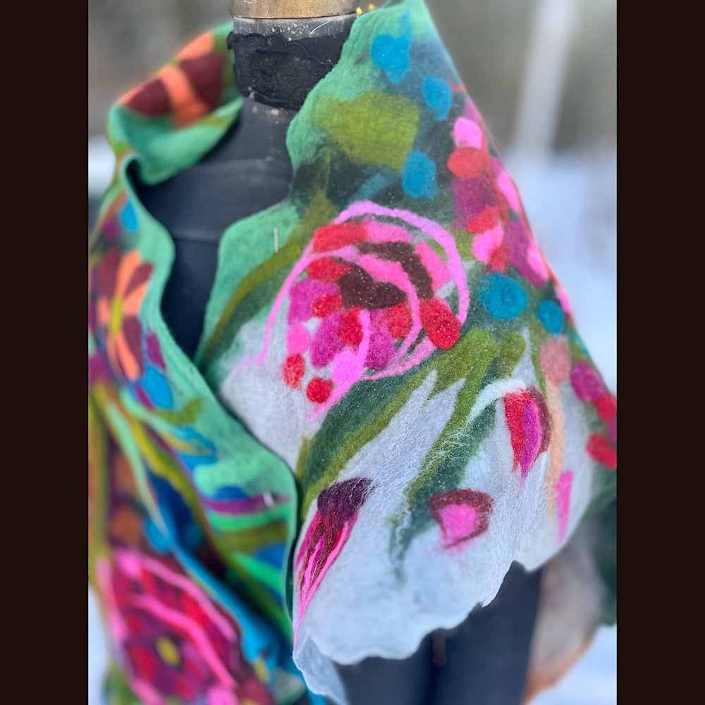 Rose Felted Shawl 84” X 21”