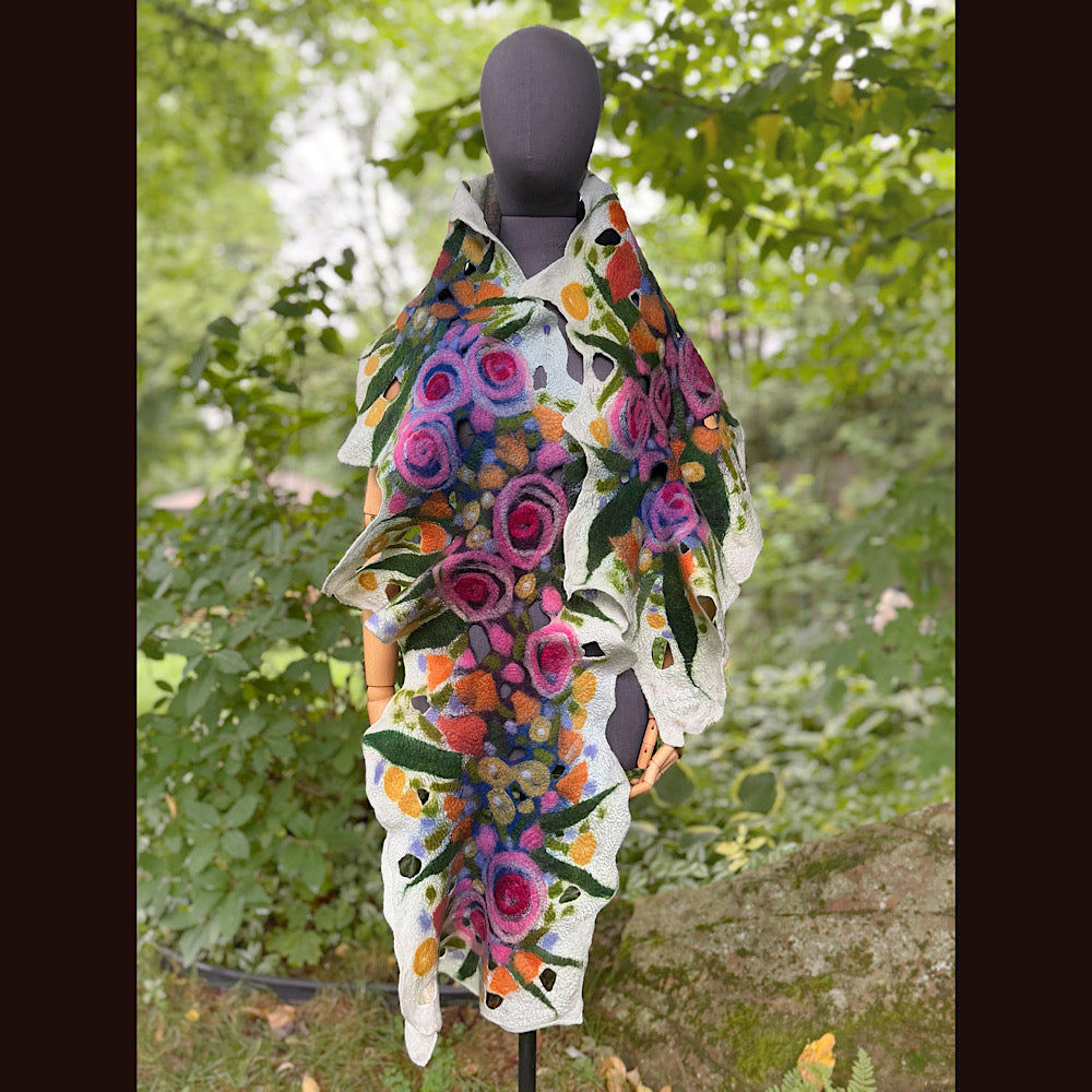 OOAK Handmade wool Felted Scarf 82” X 14” Original art work