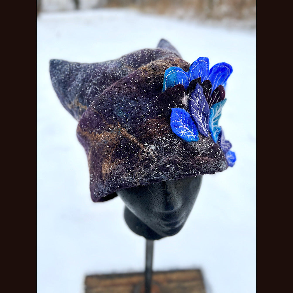 Felted toque hat with rose 24” large