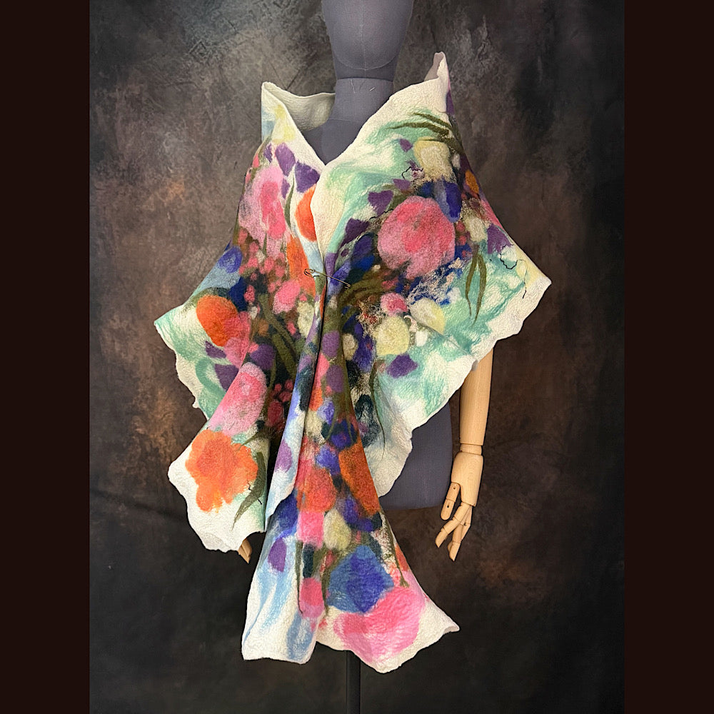 OOAK Handmade wool Felted Scarf 80” X 17” Original art work