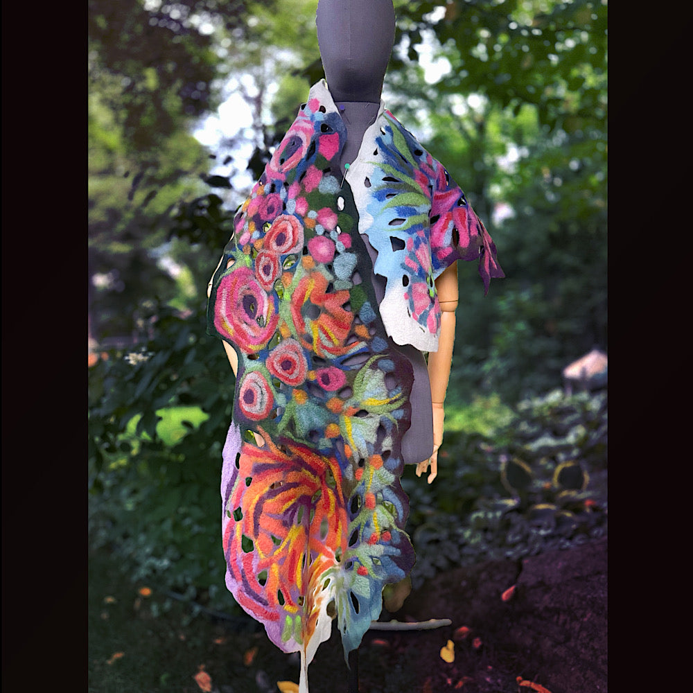 OOAK Handmade wool Felted Scarf 78” X 17” Original art work