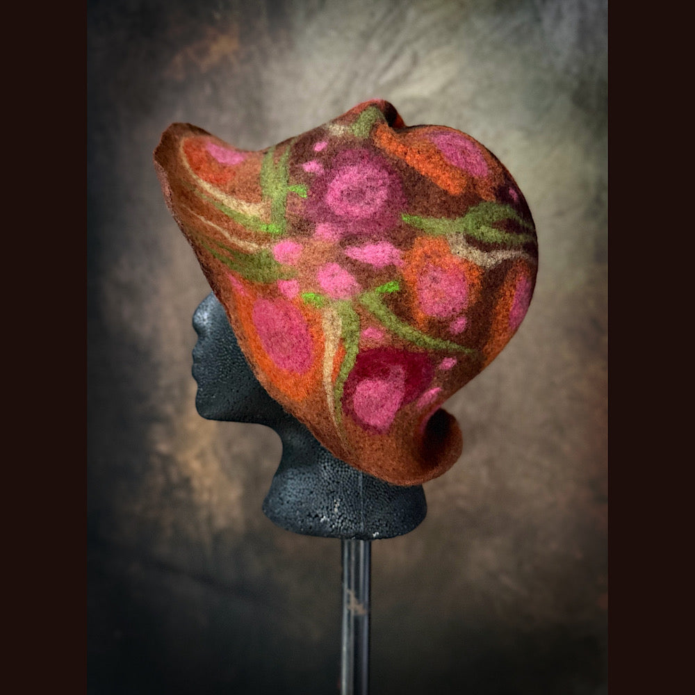 OOAK Handmade wool Felted hat 23.5” medium
