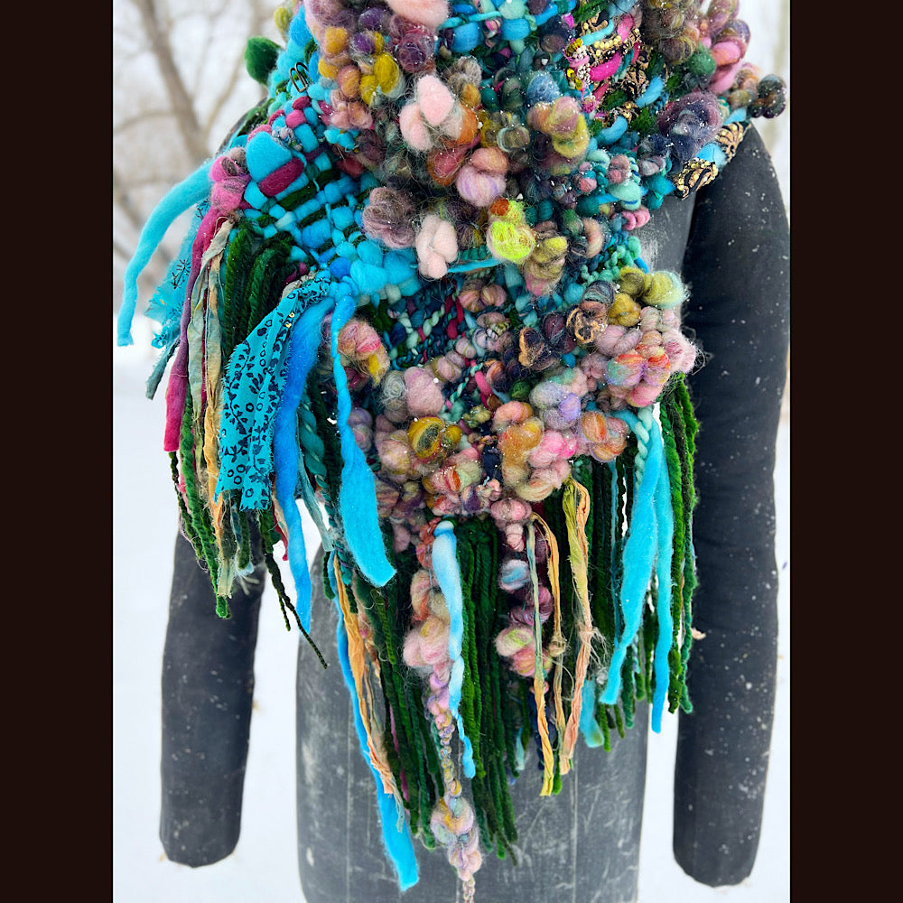 Woven scarf made of hand spun yarn 84” X 10”
