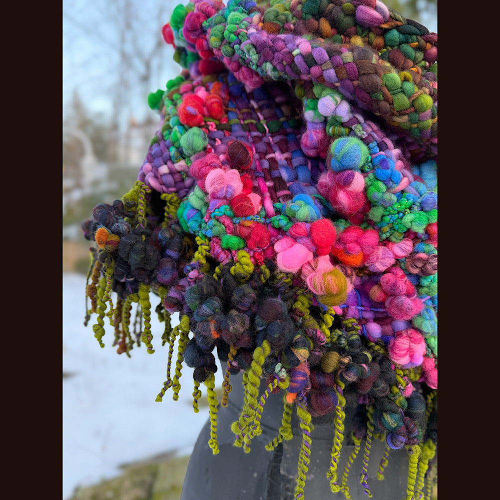 Handmade wool Woven Scarf shawlette 19” X 18”