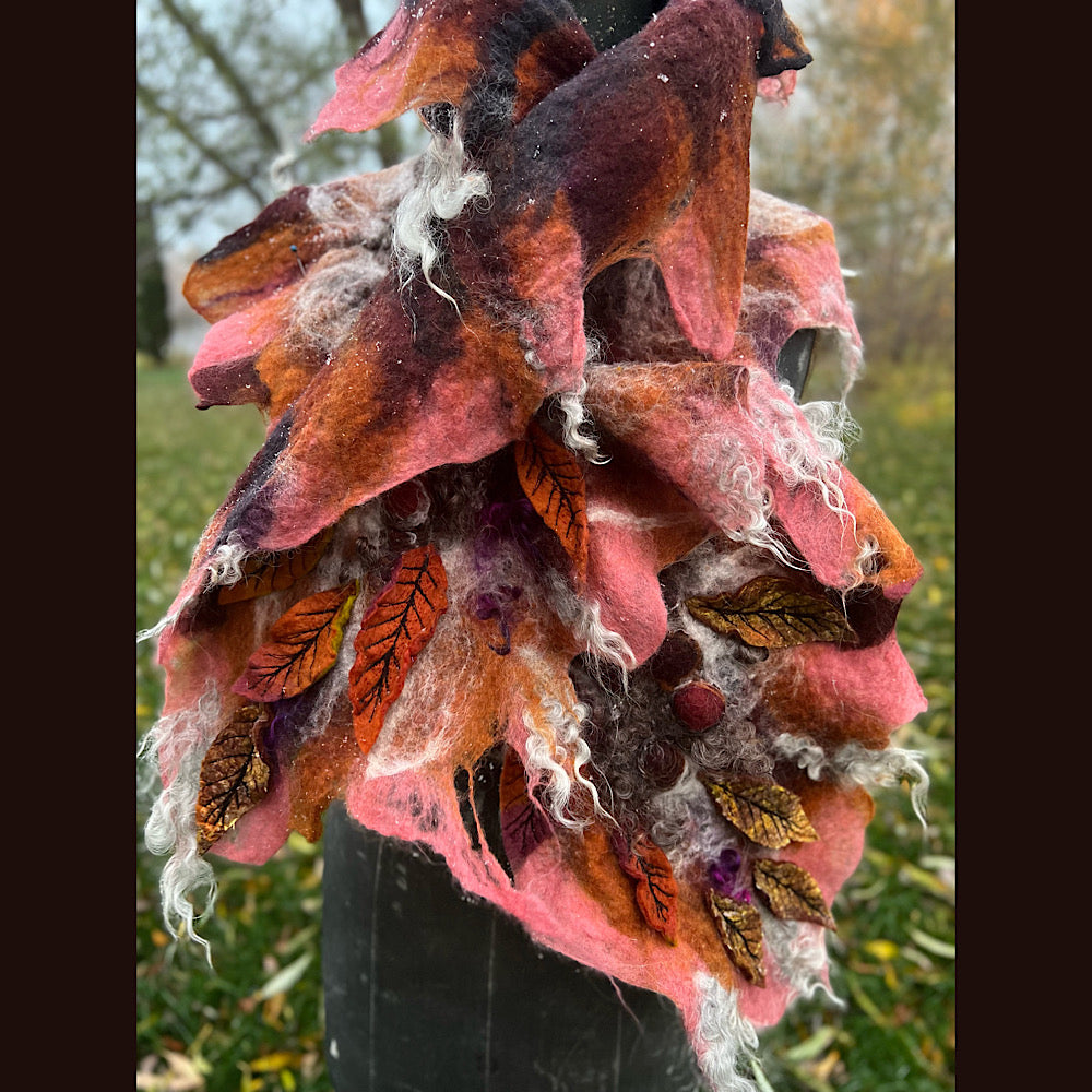 Autumn roses felted scarf 56” X 18