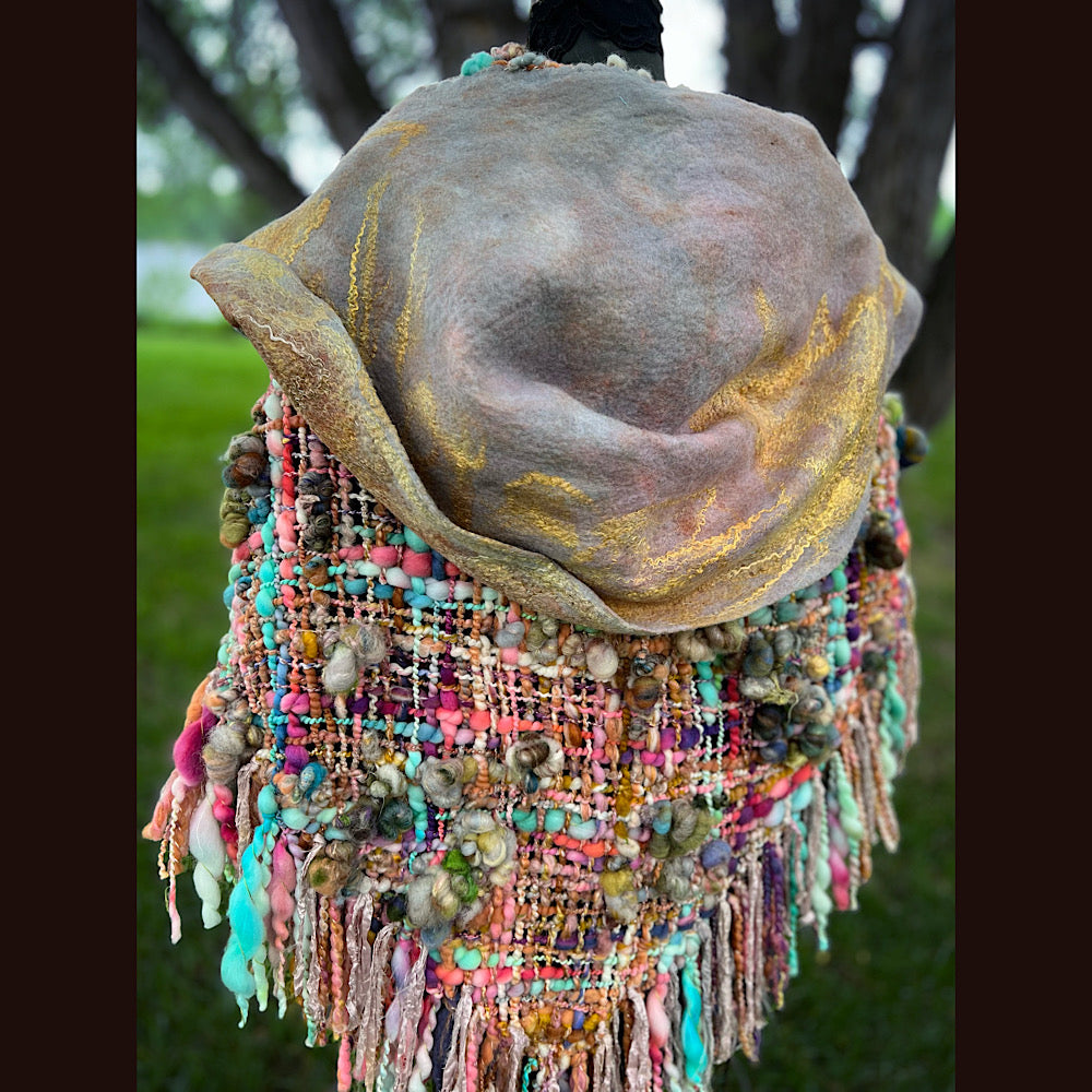 Woven shawl with hood 82” X 36”