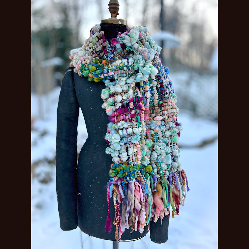 Woven art yarn Scarf 90” X 7”