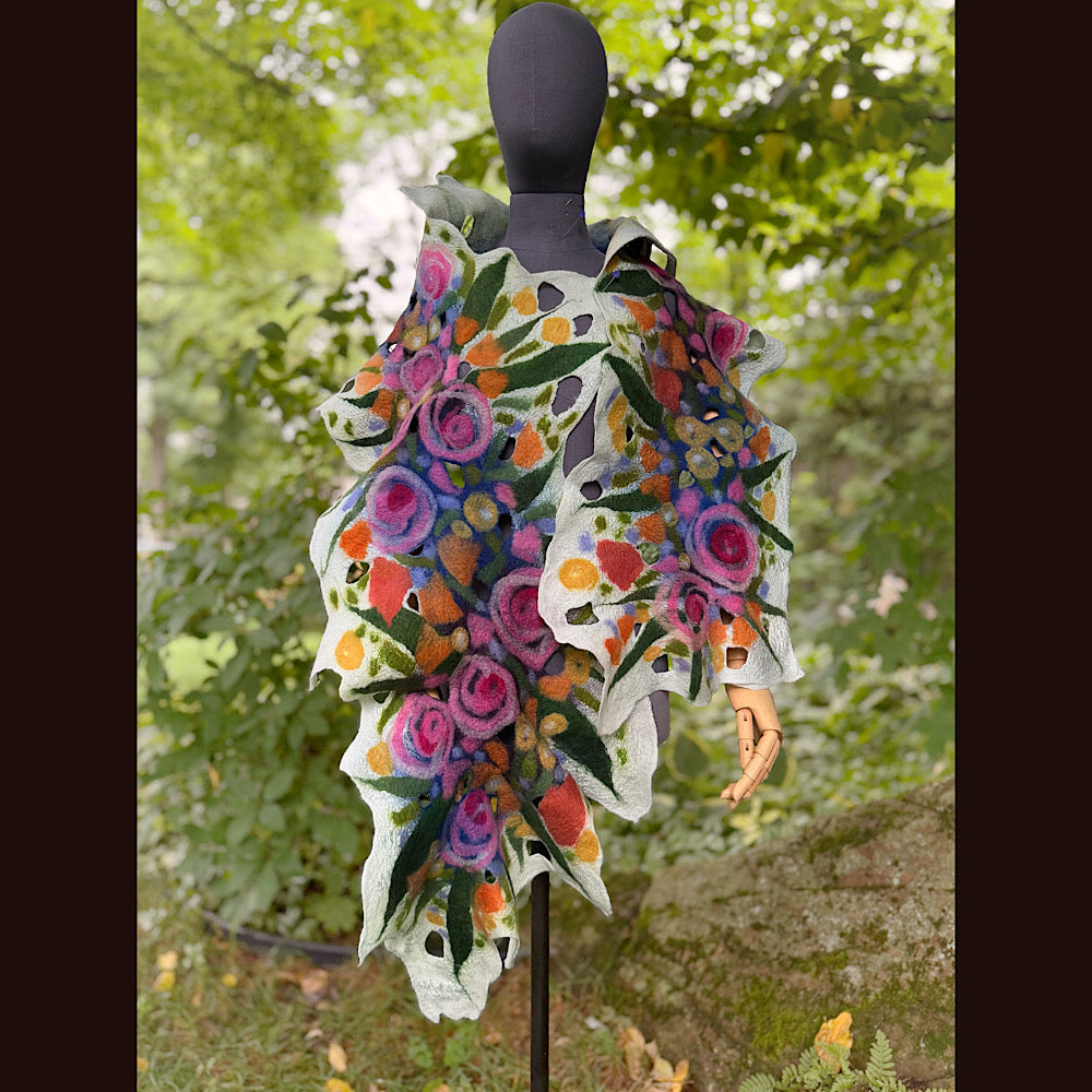 OOAK Handmade wool Felted Scarf 82” X 14” Original art work