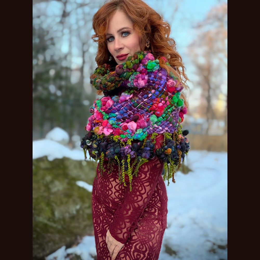 Handmade wool Woven Scarf shawlette 19” X 18”