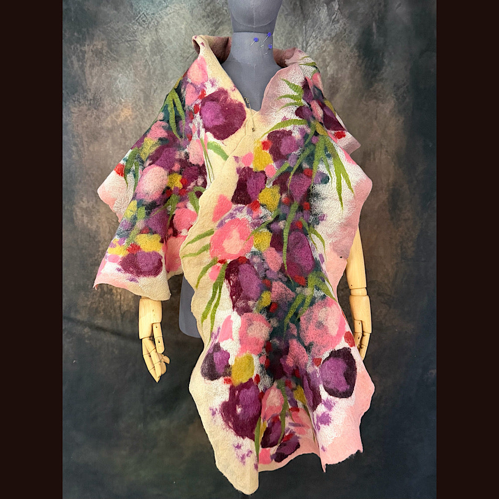 OOAK Handmade wool Felted Scarf 80” X 17” Original art work