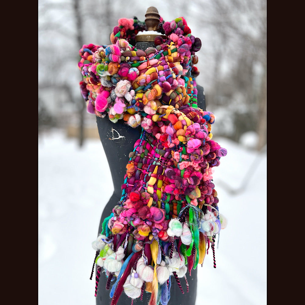 Winter rose Woven art yarn Scarf 104” X 8”