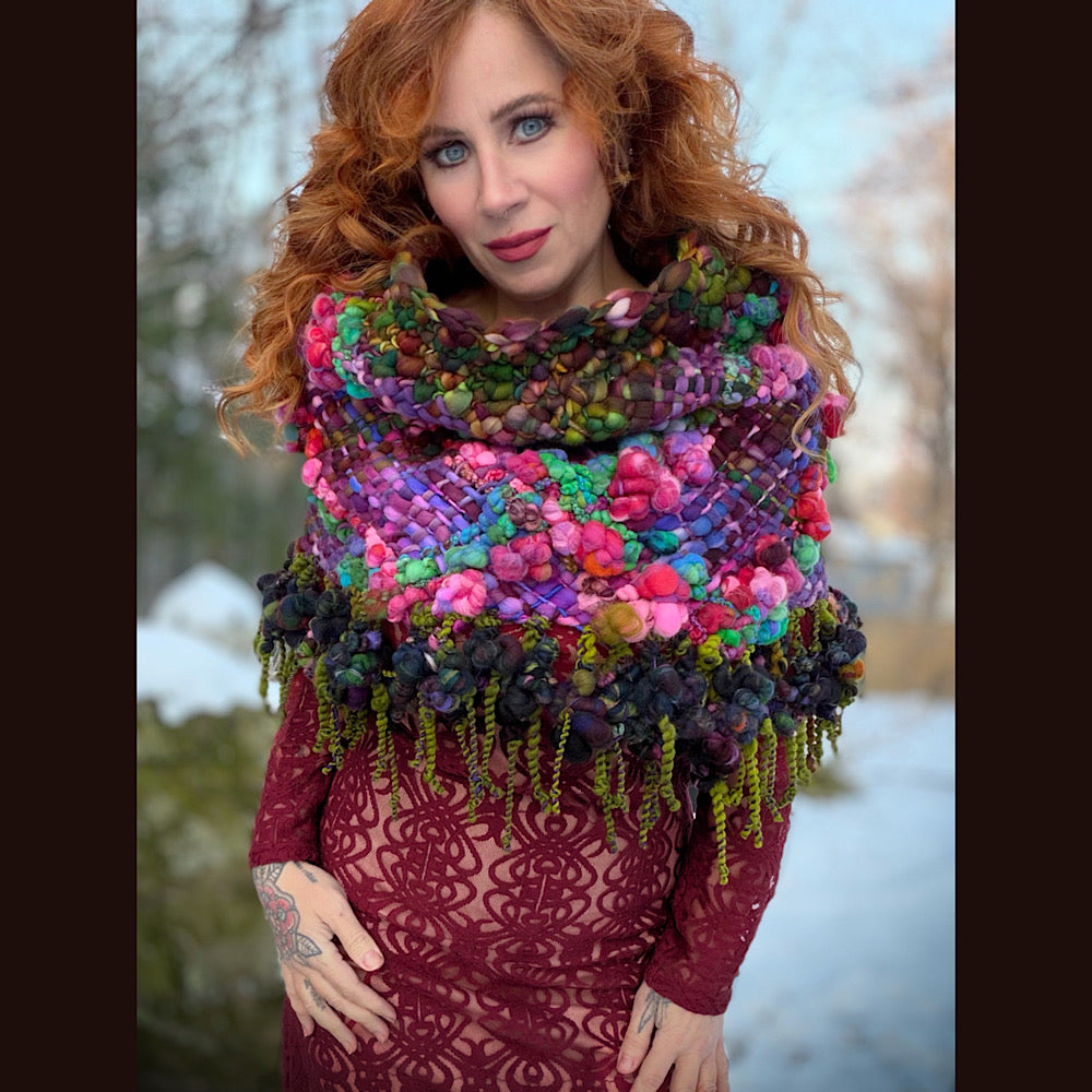 Handmade wool Woven Scarf shawlette 19” X 18”