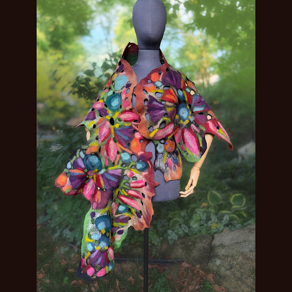 OOAK Handmade wool Felted Scarf 80” X 24”Original art work