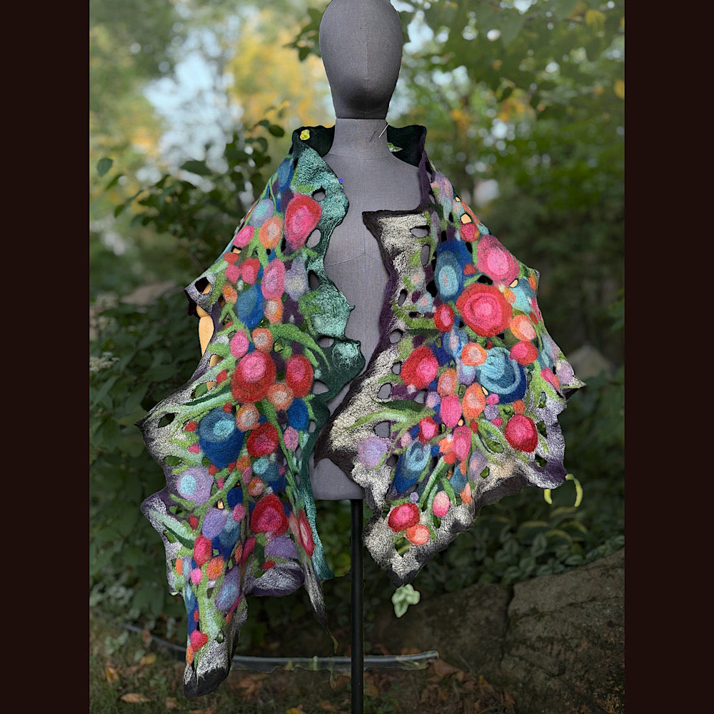 OOAK Handmade wool Felted Scarf 84” X 21” Original art work