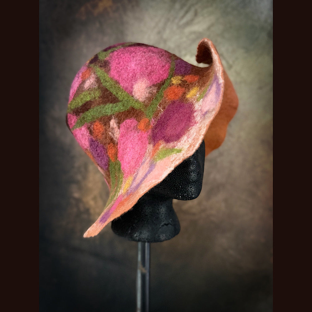 OOAK Handmade wool Felted hat 23.5” medium