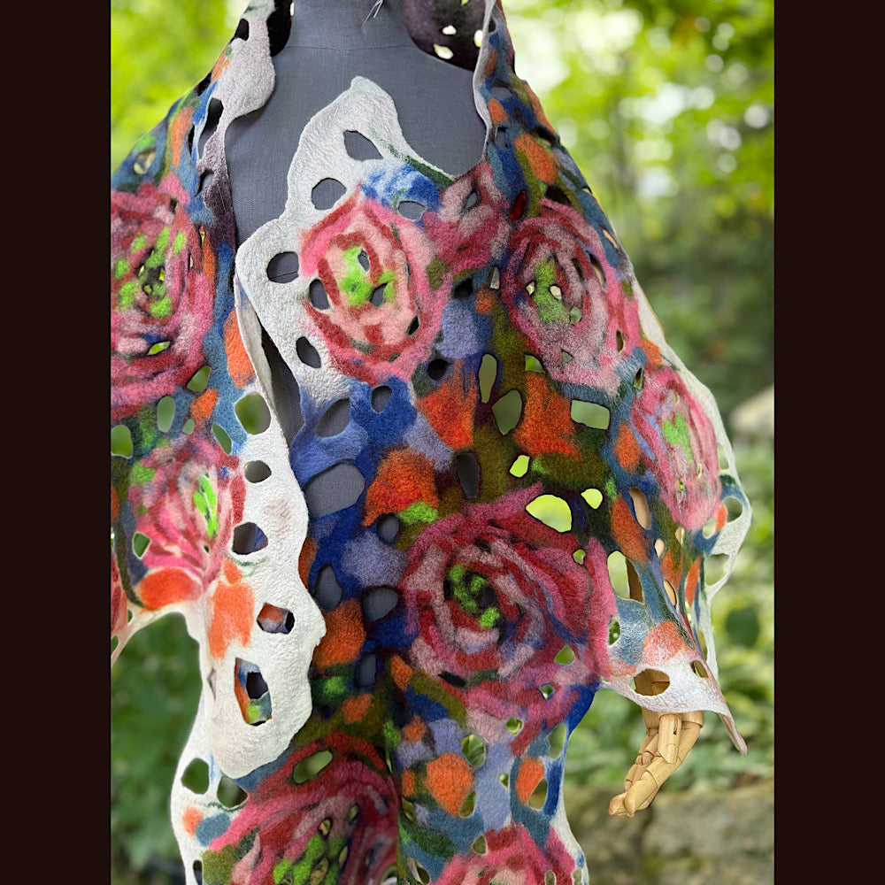 OOAK Handmade wool Felted Scarf 90” X 20” Original art work