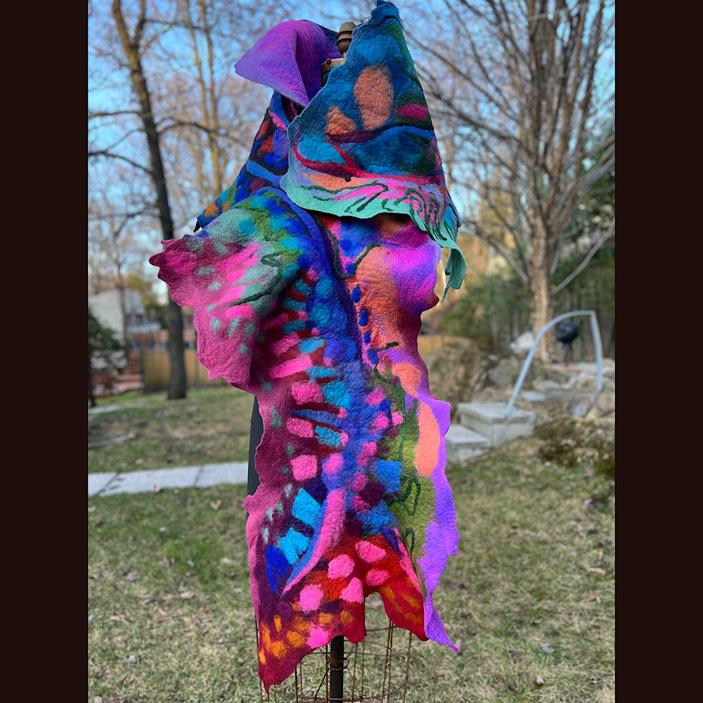 Caterpillar Felted Shawl 76” X 20”