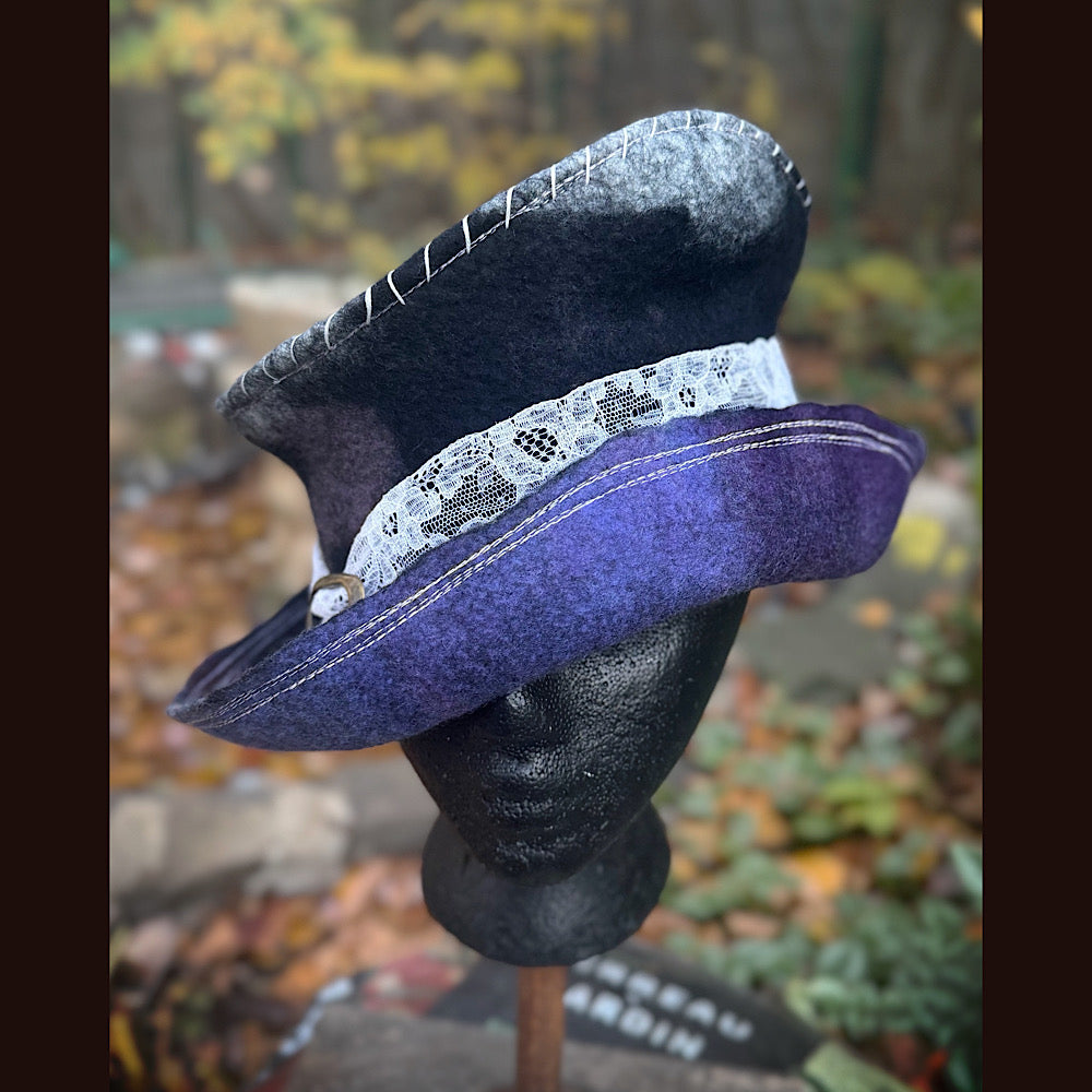 OOAK Handmade wool Felted hat 23.5” medium