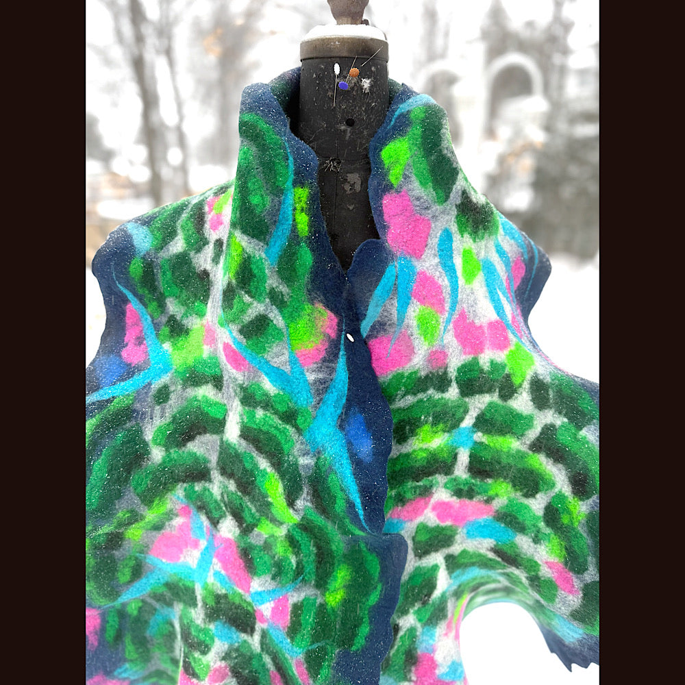 Handmade wool Felted Scarf 80” X 17”