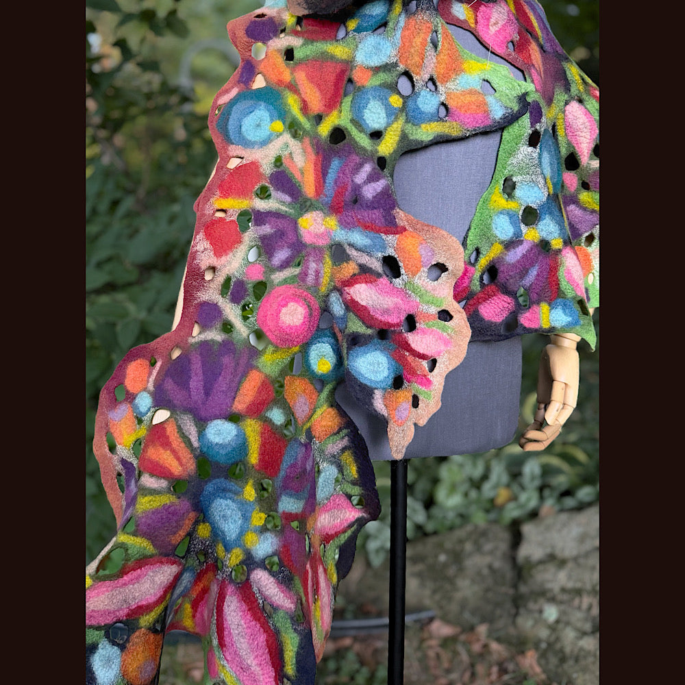 OOAK Handmade wool Felted Scarf 80” X 24”Original art work