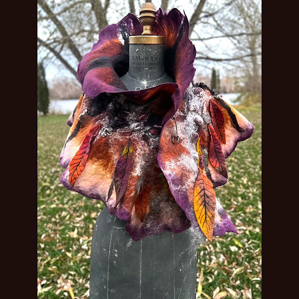 Autumn butterfly felted scarf 50” X 18”