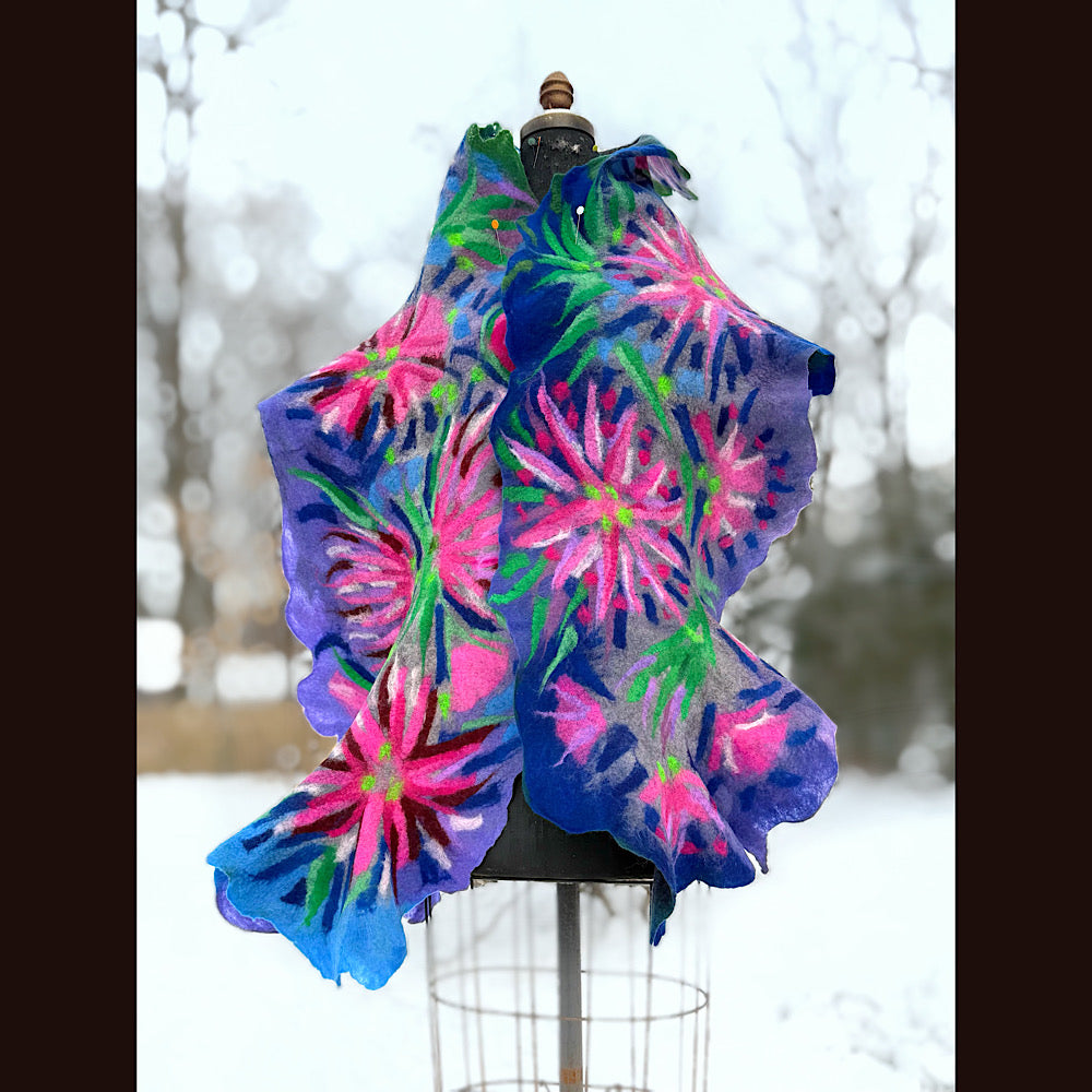 Handmade wool Felted Scarf 80” X 17”