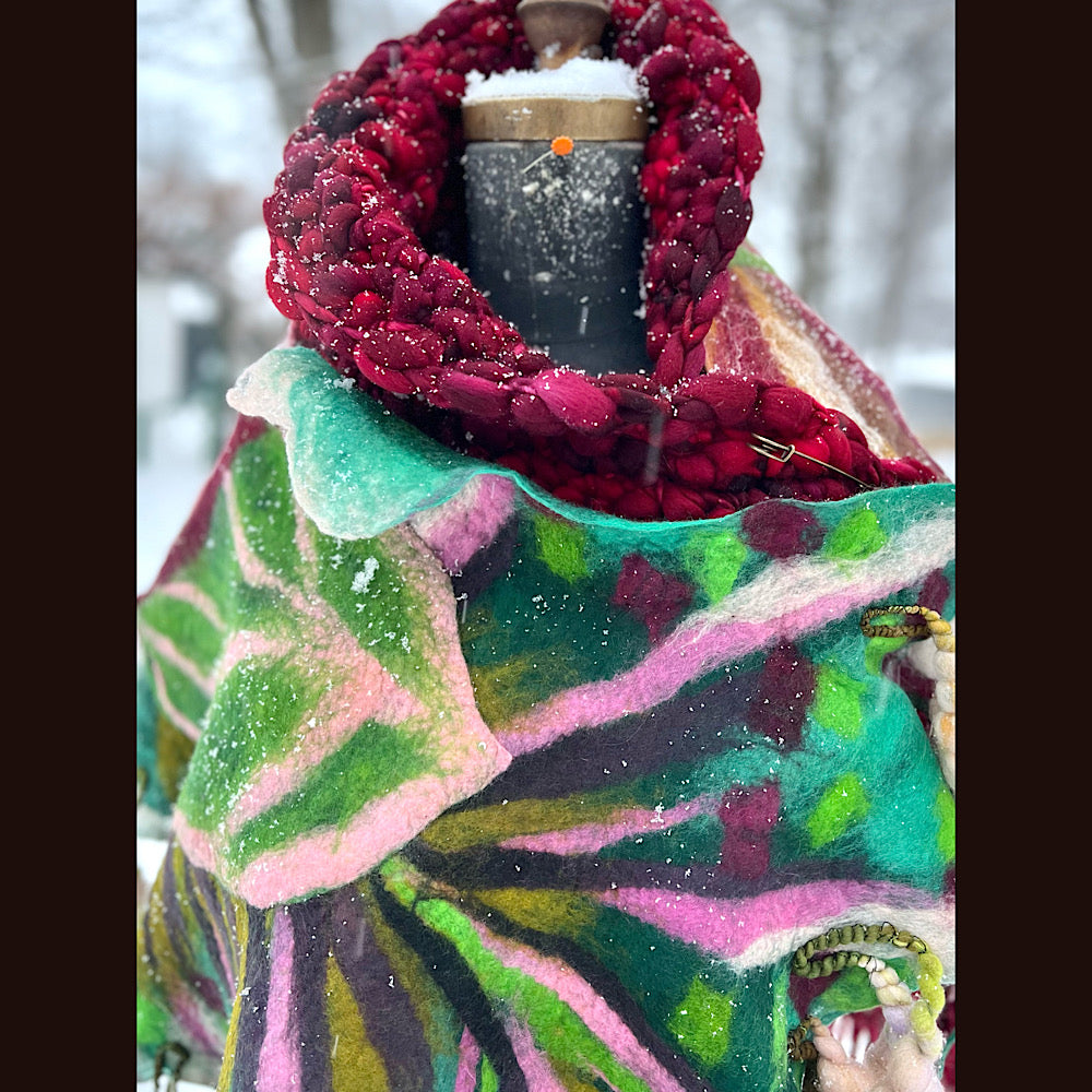 Rose felted wrap 57” X 27”