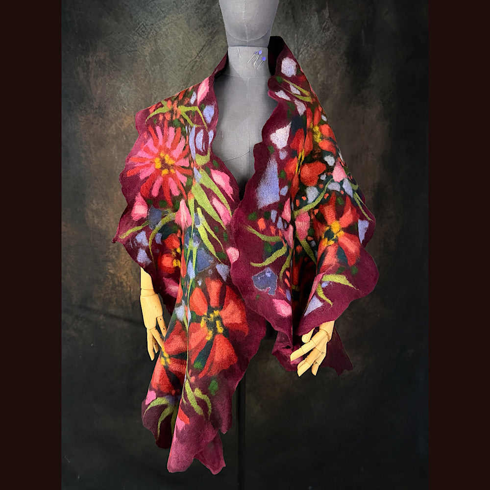 OOAK Handmade wool Felted Scarf 85” X 20” Original art work