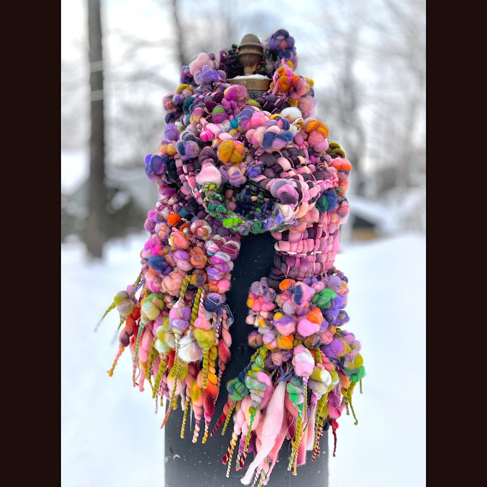 Frosted primroses woven art yarn Scarf 102” X 7”