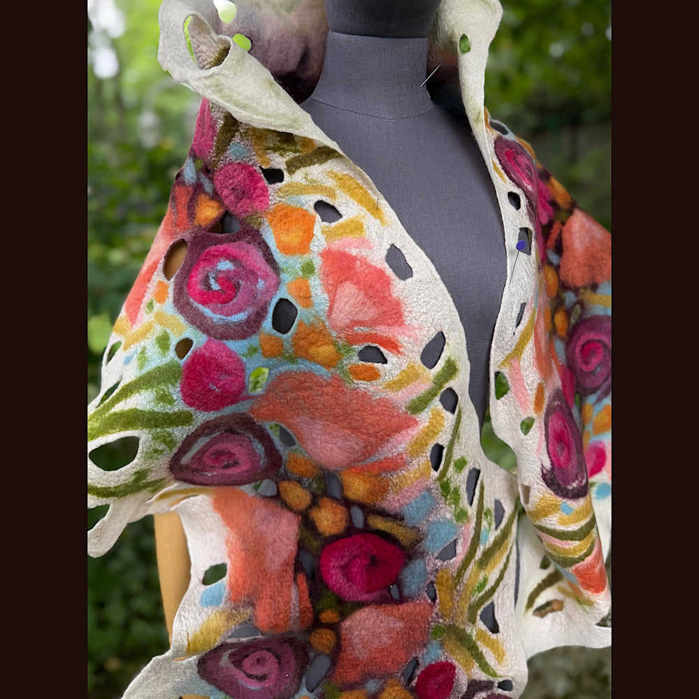 OOAK Handmade wool Felted Scarf 82” X 19” Original art work