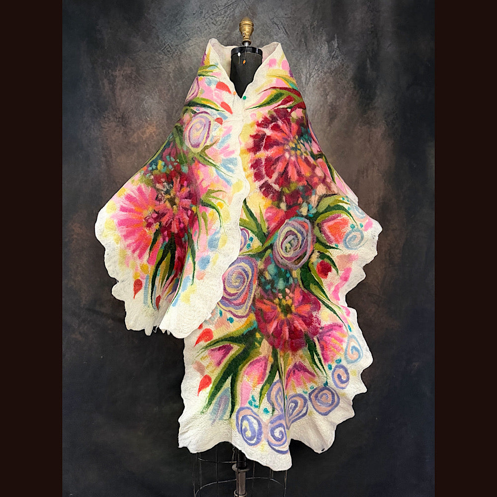 OOAK Handmade wool Felted Scarf 84” X 20” Original art work