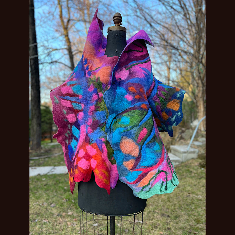 Caterpillar Felted Shawl 76” X 20”