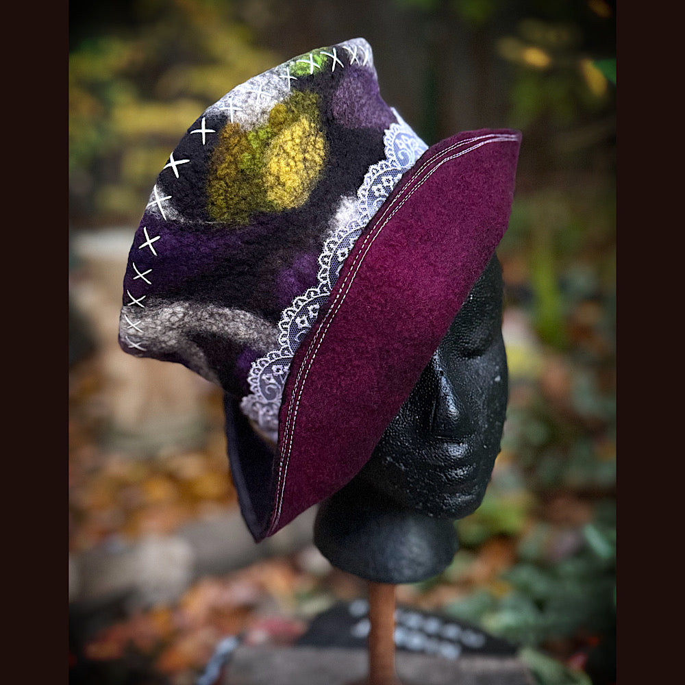 OOAK Handmade wool Felted hat 23.5” medium