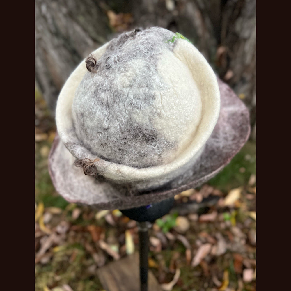 Felted top hat with leaves 23” medium