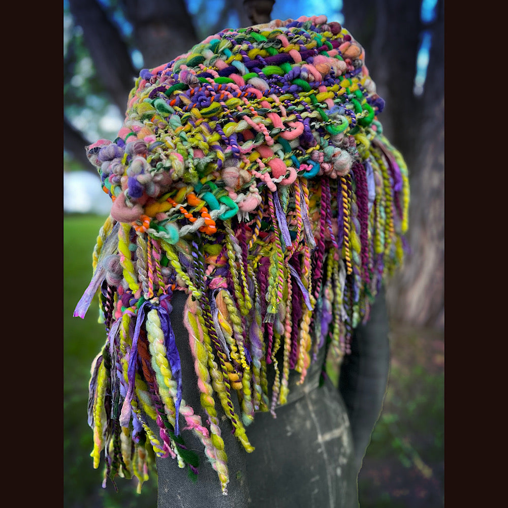 Rainbow warrior Woven shawl 82” X 36” 1 pound