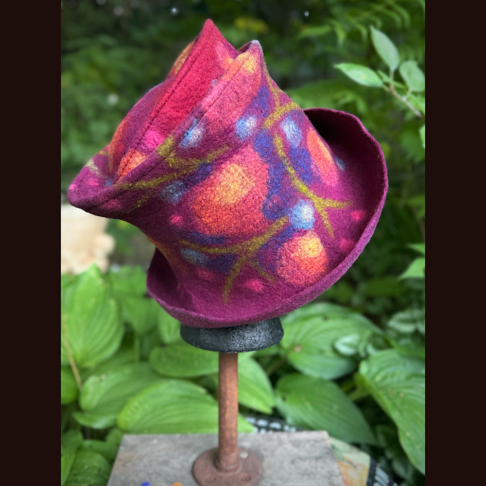 OOAK Handmade wool Felted hat 23.5” medium