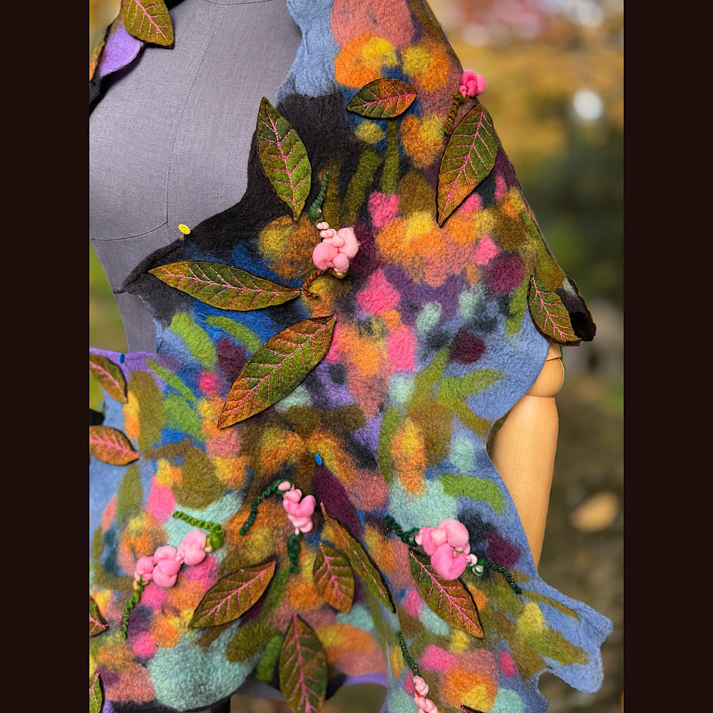OOAK Handmade wool Felted Scarf 82” X 23” Original art work