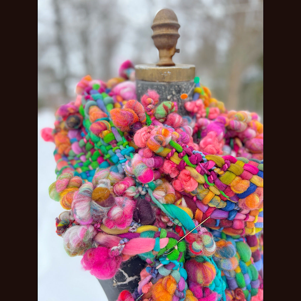 Winter rose Woven art yarn Scarf 104” X 8”