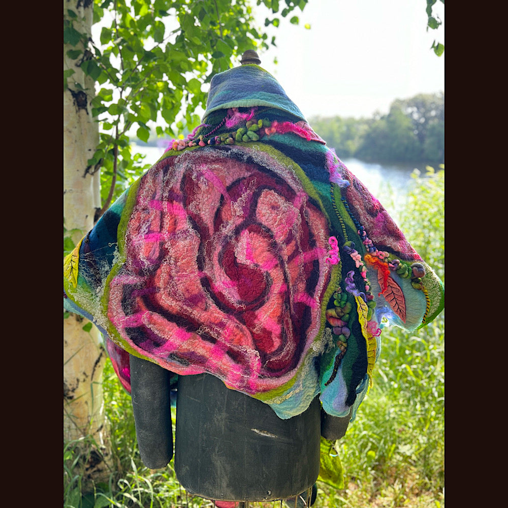 Wild Roses Large Felted Shawl 80” X 30”