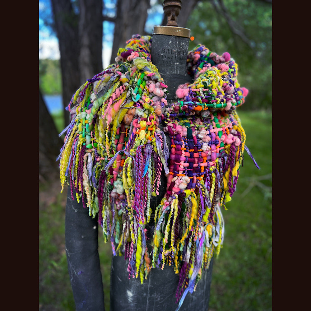 Rainbow warrior Woven shawl 82” X 36” 1 pound