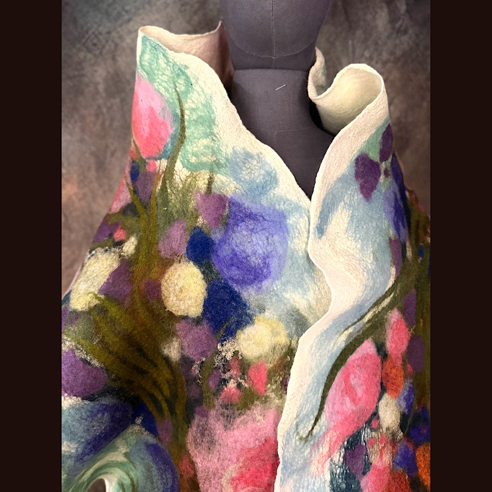 OOAK Handmade wool Felted Scarf 80” X 17” Original art work