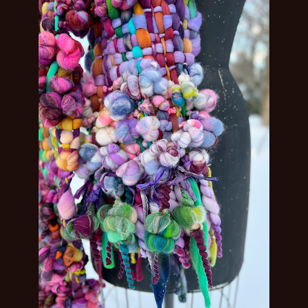 Winter rose Woven art yarn Scarf 100” X 8”