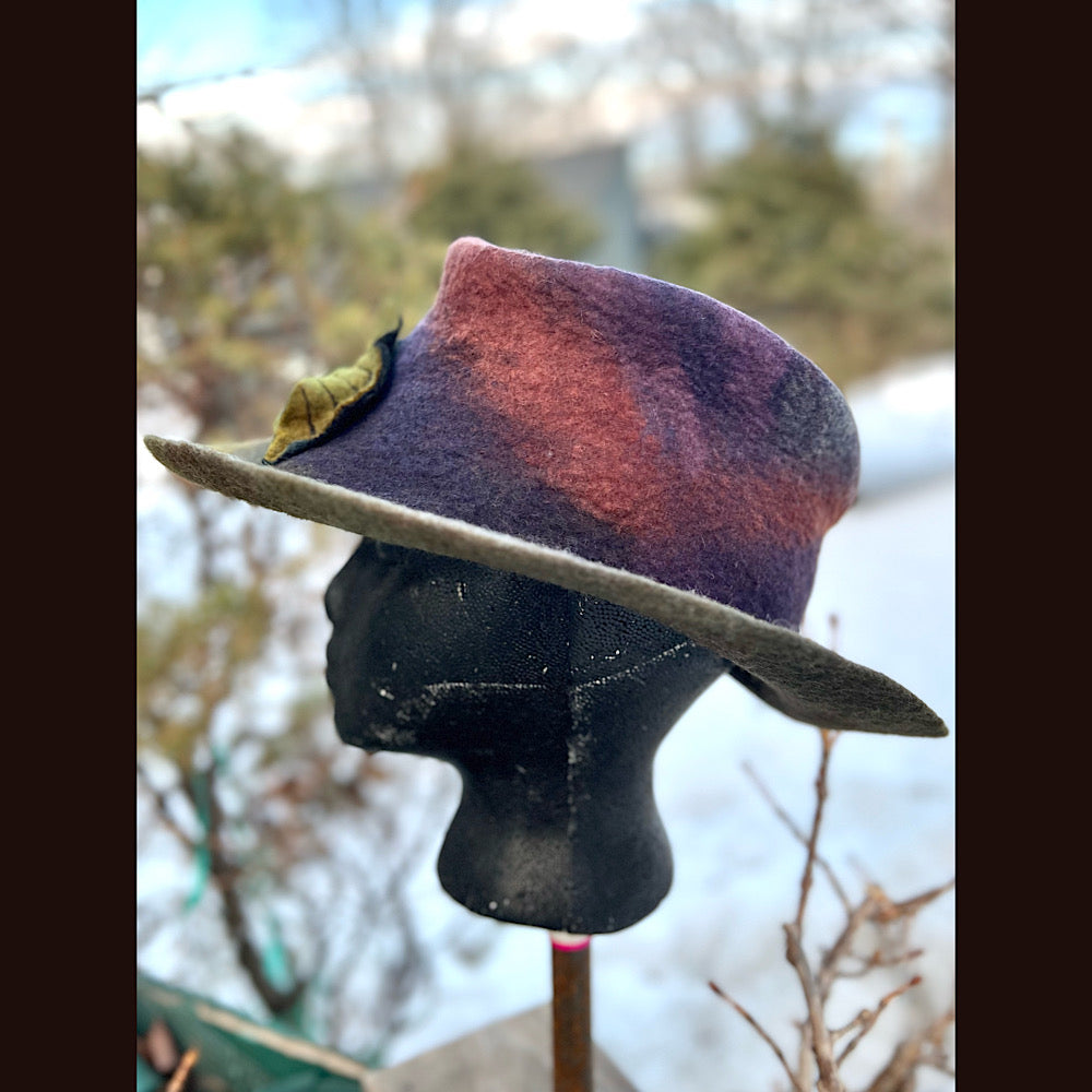 Felted top hat with leaves 23” 1/2 medium