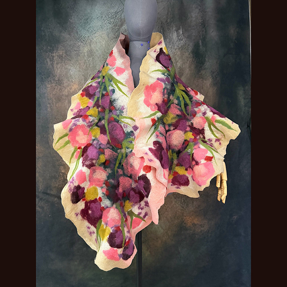 OOAK Handmade wool Felted Scarf 80” X 17” Original art work