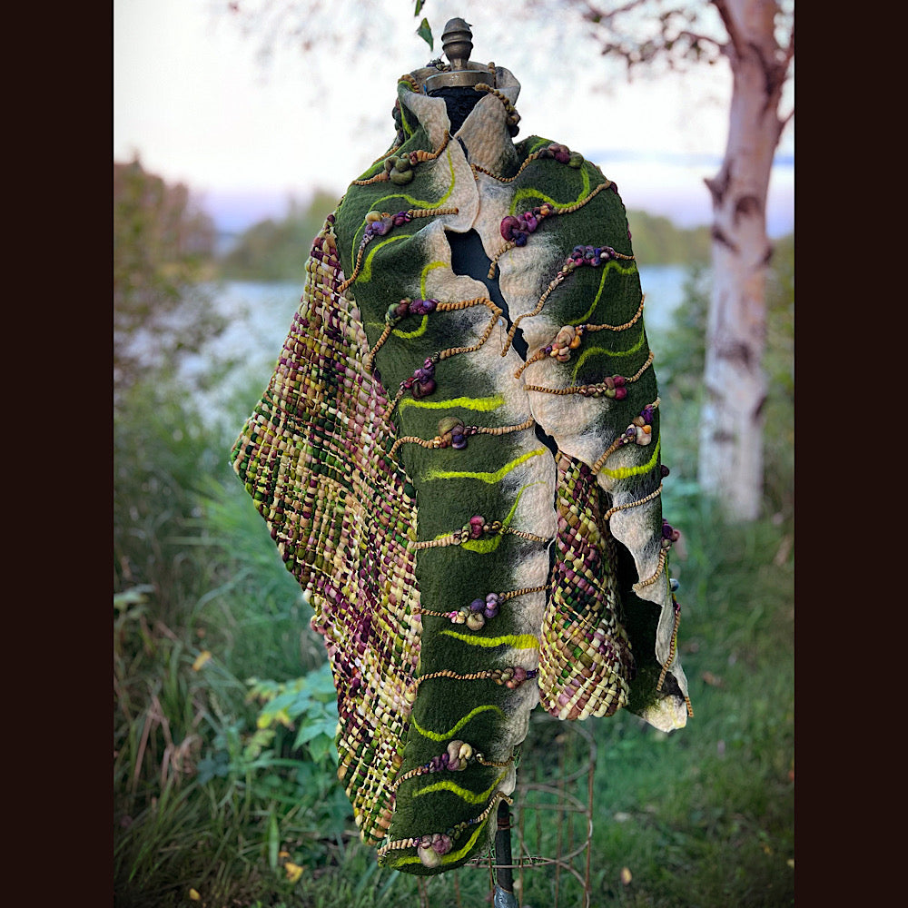 Felted and woven Shawl 82” X 21”