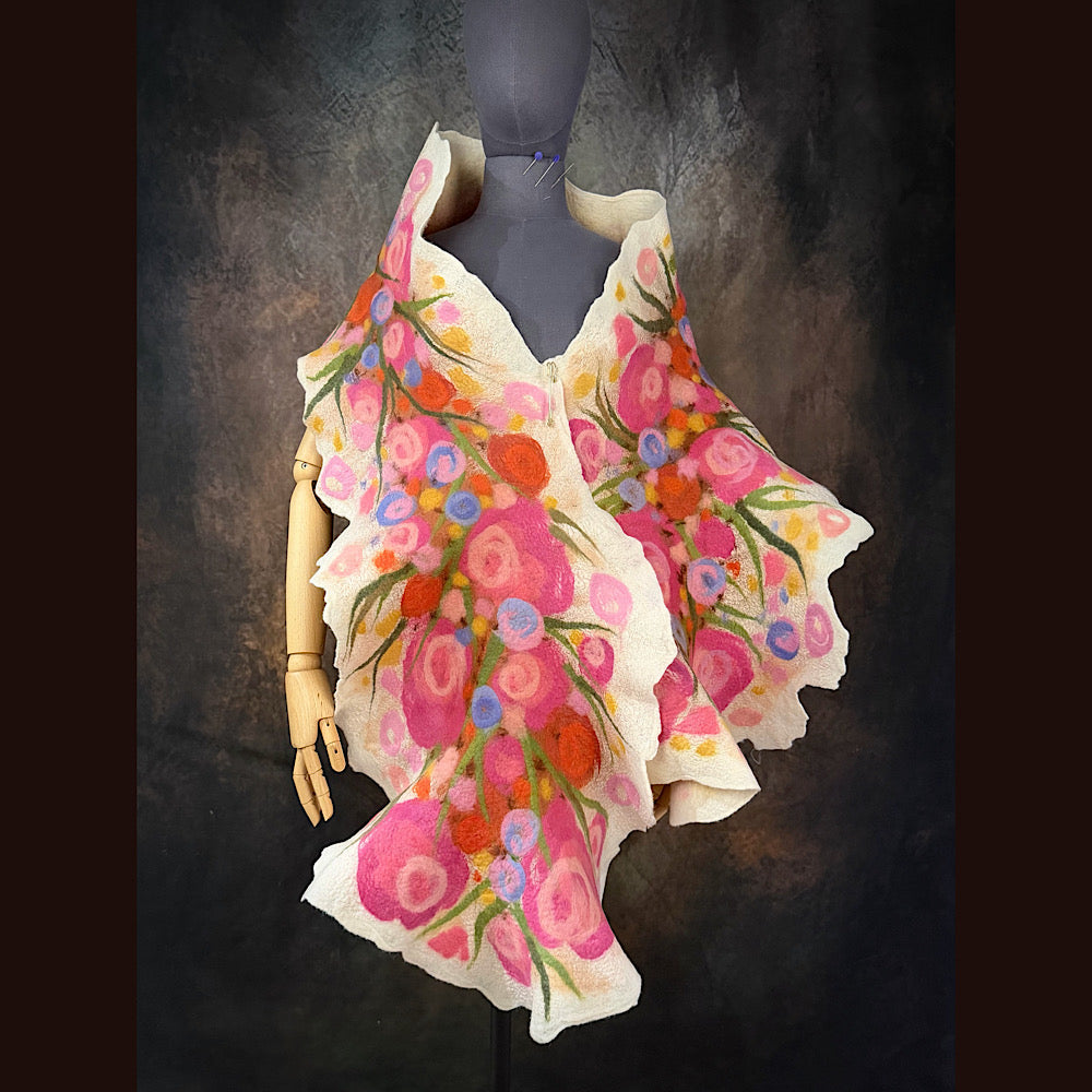 OOAK Handmade wool Felted Scarf 81” X 17” Original art work