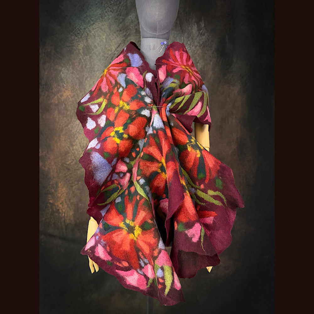 OOAK Handmade wool Felted Scarf 85” X 20” Original art work