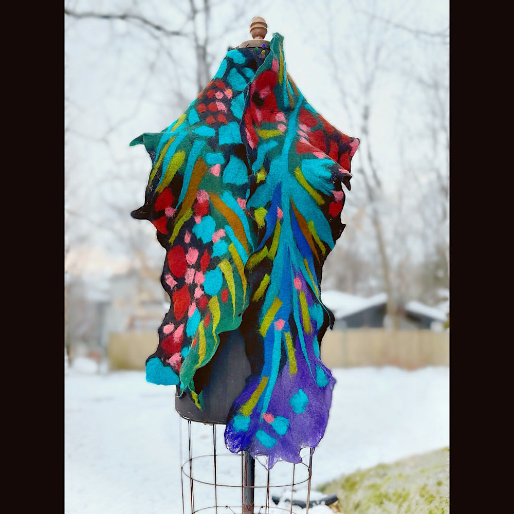 Handmade wool Felted Scarf 78” X 12”